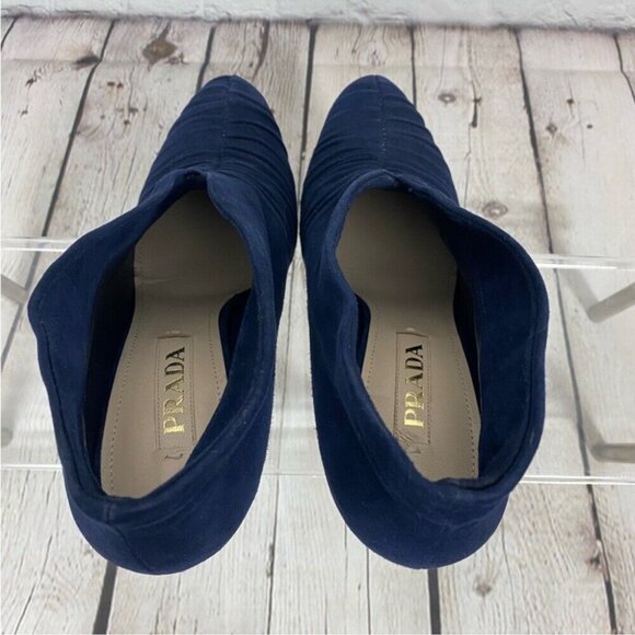 Prada Women's Blue Suede Ruched Designer Luxury Ankle Boots EU 37.5 - Picture 8 of 13